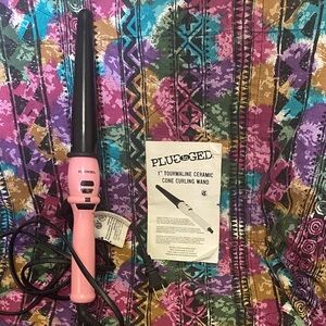 Plugged In  1" Tourmaline Ceramic Cone Curling Wand - Pink